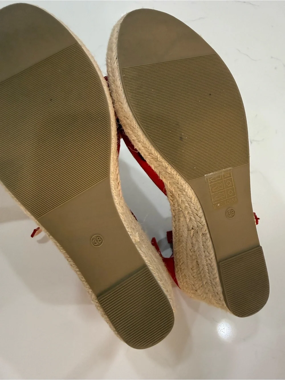❤️ Red Suede Bow Wedge Sandals